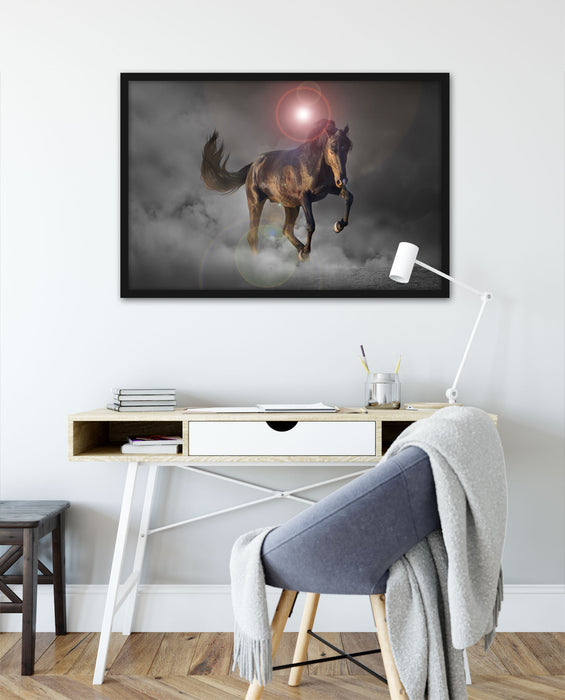 elegantes Pferd beim springen, Poster mit Bilderrahmen