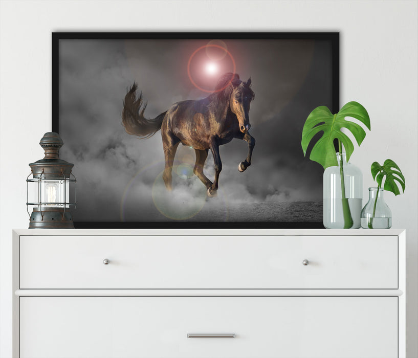 elegantes Pferd beim springen, Poster mit Bilderrahmen