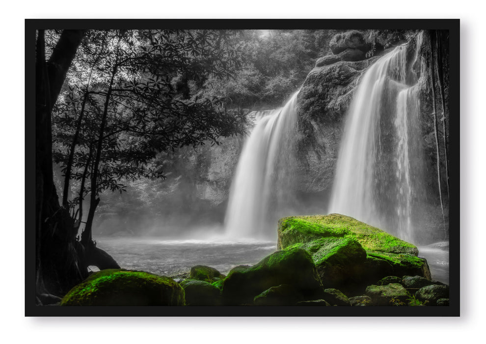 Pixxprint Wasserfall im Dschungel, Poster mit Bilderrahmen