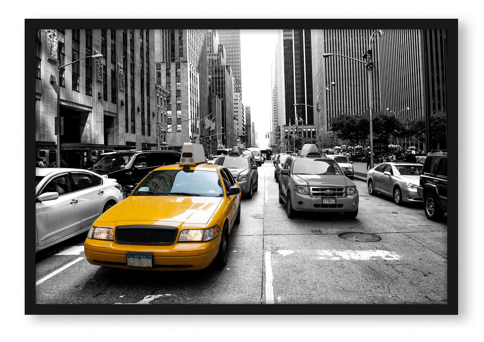 Pixxprint Gelbes Taxi in New York, Poster mit Bilderrahmen