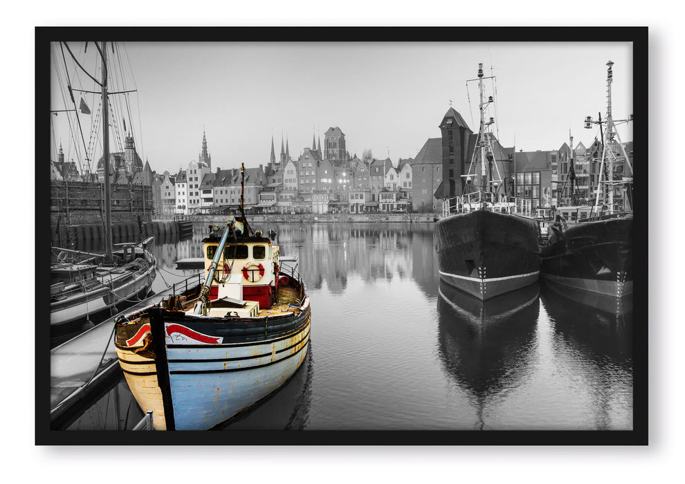 Pixxprint Hafen in Danzig - Polen, Poster mit Bilderrahmen