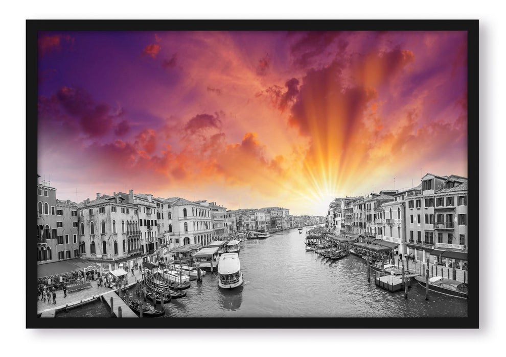 Pixxprint Wasserstraße in Venedig, Poster mit Bilderrahmen