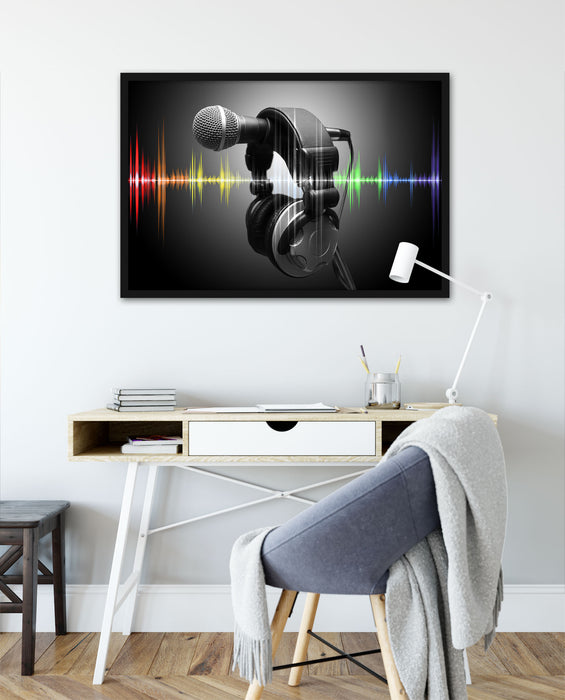 Mikrofon mit Kopfhörern, Poster mit Bilderrahmen