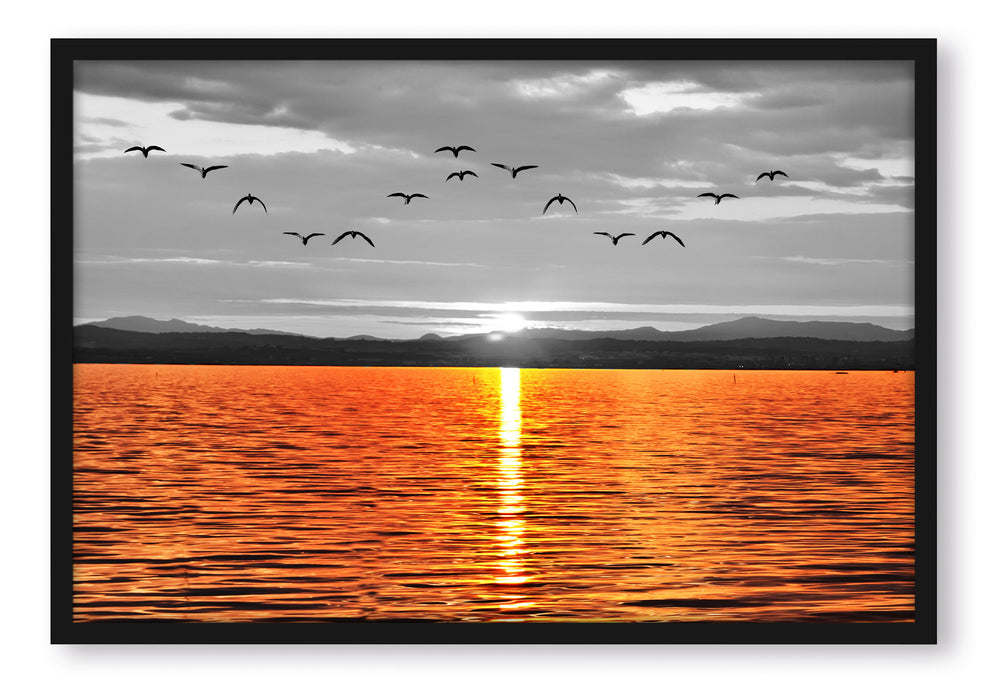 Pixxprint ruhiger See bei Sonnenuntergang, Poster mit Bilderrahmen