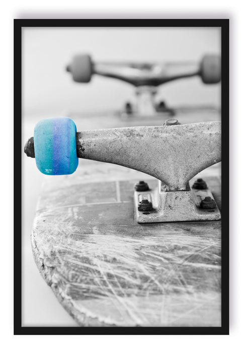 Pixxprint Skateboard schwarz weiß, Poster mit Bilderrahmen