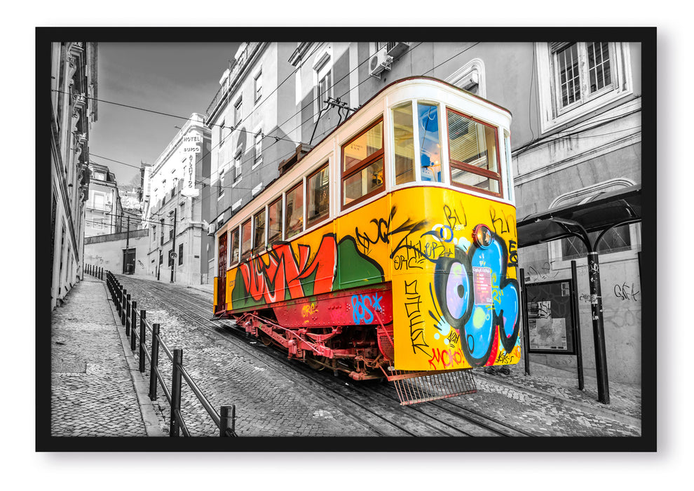 Pixxprint kleine Besprühte S-Bahn, Poster mit Bilderrahmen