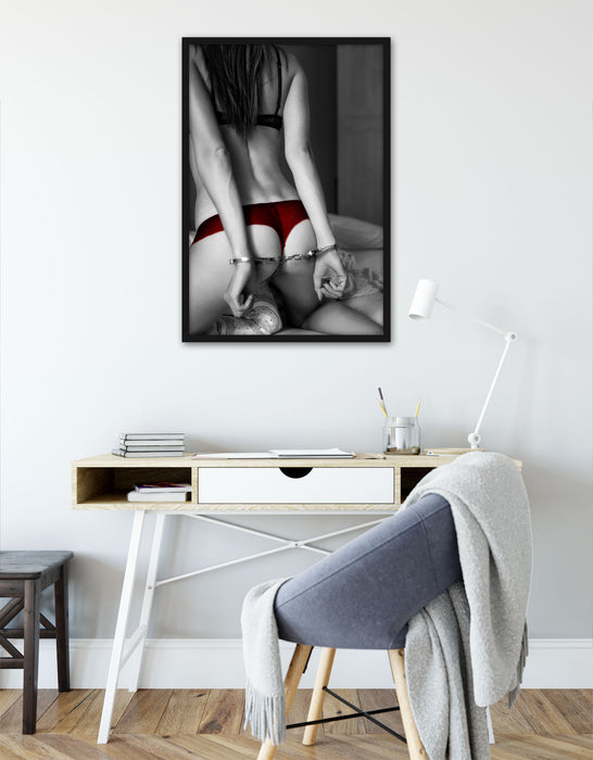Sexy Frau in Unterwäsche, Poster mit Bilderrahmen