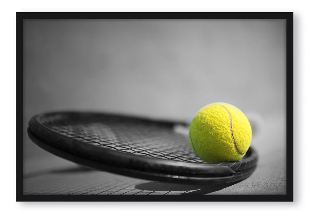 Pixxprint Tennisball Schläger, Poster mit Bilderrahmen