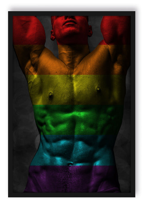 Pixxprint Sixpack Body Mann, Poster mit Bilderrahmen