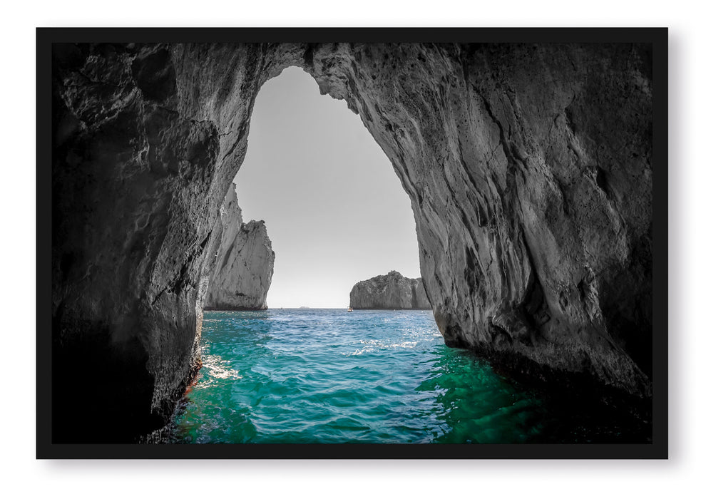 Pixxprint Felsenbucht im Meer, Poster mit Bilderrahmen