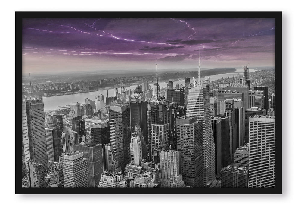Skyline New York Gewitter, Poster mit Bilderrahmen