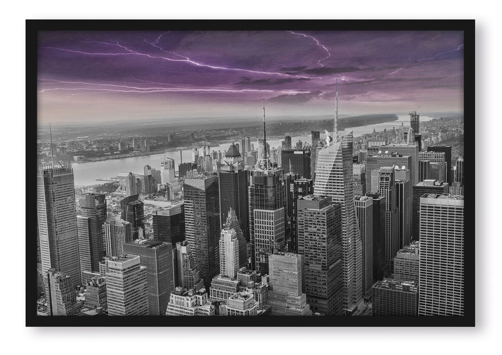 Pixxprint Skyline New York Gewitter, Poster mit Bilderrahmen