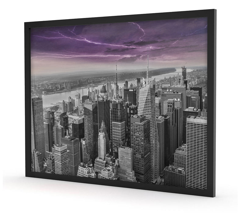 Skyline New York Gewitter, Poster mit Bilderrahmen