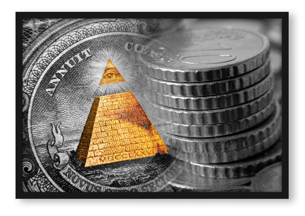 Pixxprint Illuminati Pyramide Dollar, Poster mit Bilderrahmen