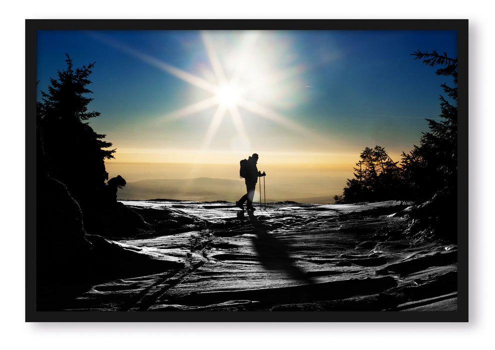 Pixxprint Ski Langläufer Berg, Poster mit Bilderrahmen