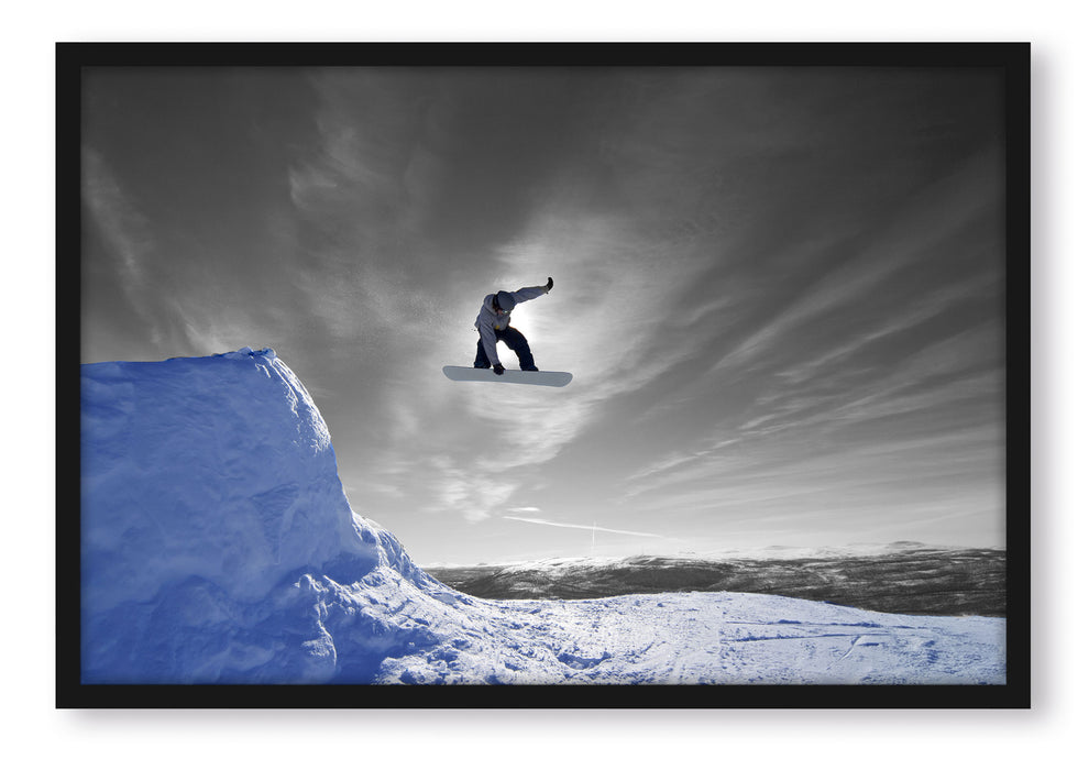 Pixxprint Snowboard Sprung Extremsport, Poster mit Bilderrahmen