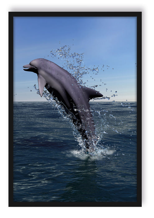 Pixxprint Delphin sprint im Meer, Poster mit Bilderrahmen