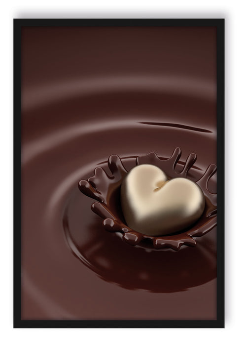 Pixxprint Goldherz in Schoko, Poster mit Bilderrahmen