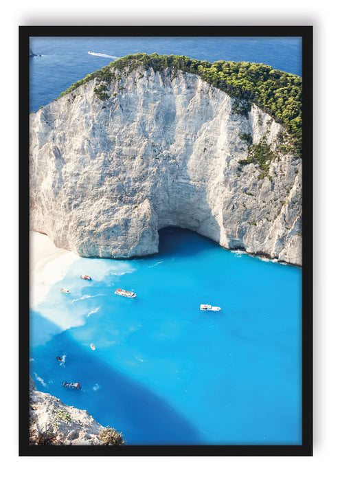 Pixxprint Klippe Meer Küste Steine Wellen, Poster mit Bilderrahmen