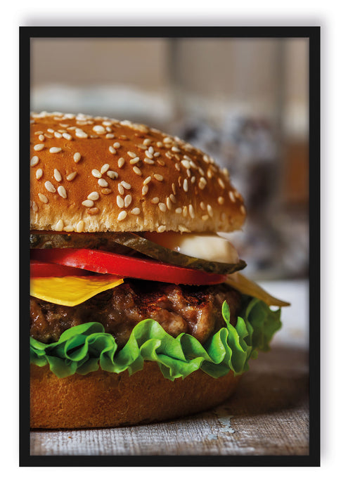 Pixxprint Hamburger Fast Food, Poster mit Bilderrahmen