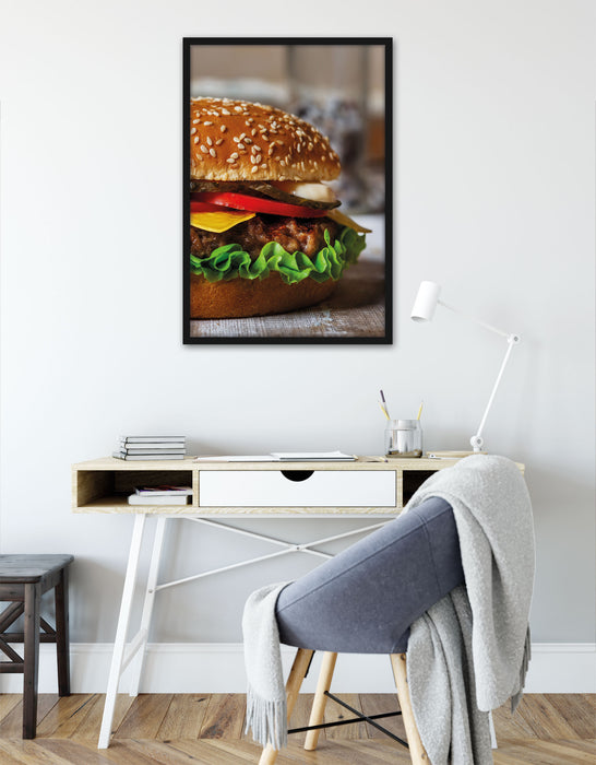 Hamburger Fast Food, Poster mit Bilderrahmen