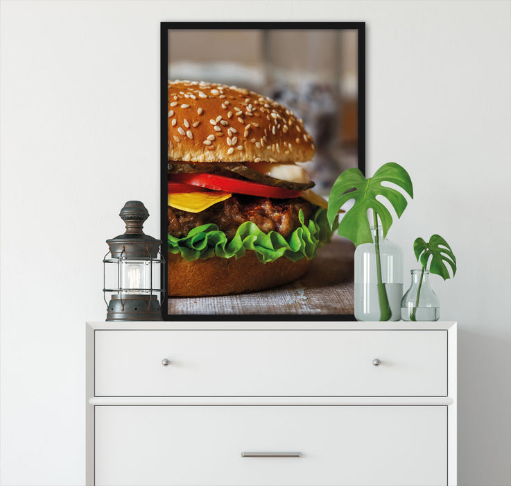 Hamburger Fast Food, Poster mit Bilderrahmen