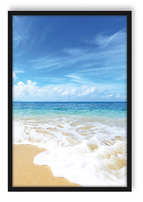 Pixxprint Sand Strand Wellen Sonne, Poster mit Bilderrahmen