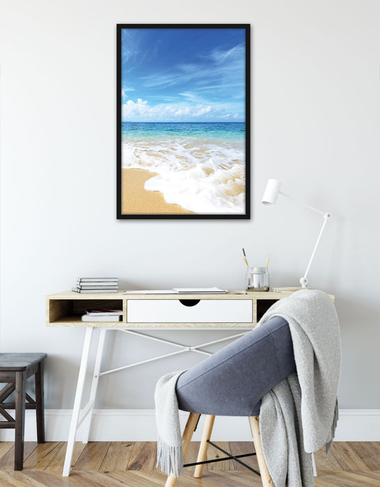 Sand Strand Wellen Sonne, Poster mit Bilderrahmen