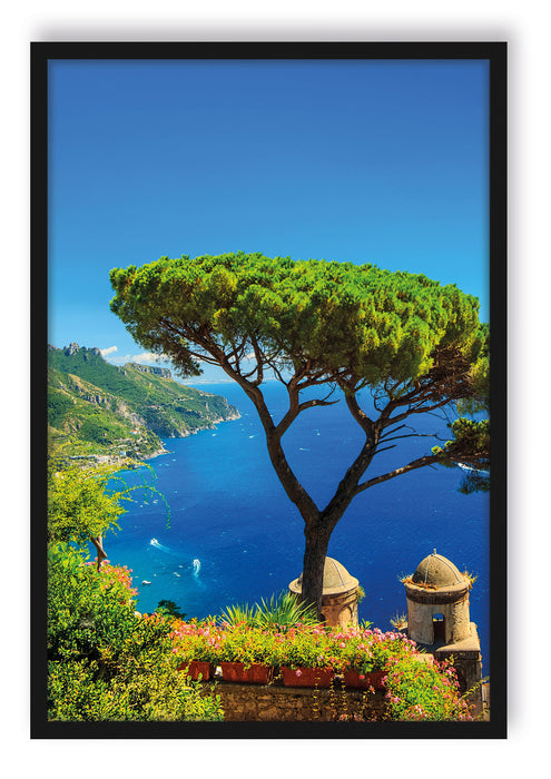 Pixxprint Mediteranes Meer, Poster mit Bilderrahmen