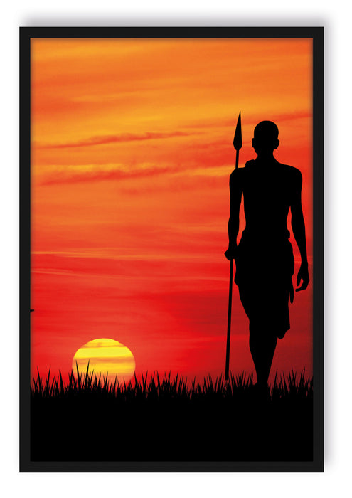 Pixxprint Roter Sonnenuntergang in Afrika, Poster mit Bilderrahmen