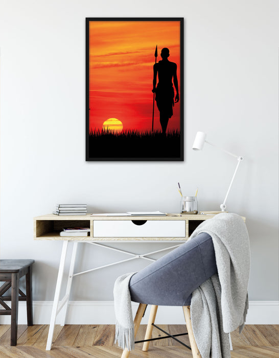 Roter Sonnenuntergang in Afrika, Poster mit Bilderrahmen