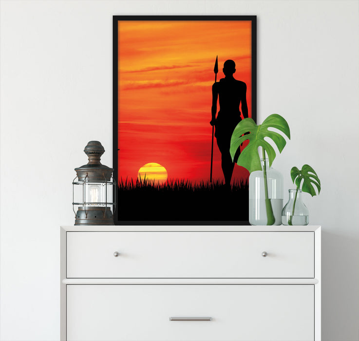 Roter Sonnenuntergang in Afrika, Poster mit Bilderrahmen