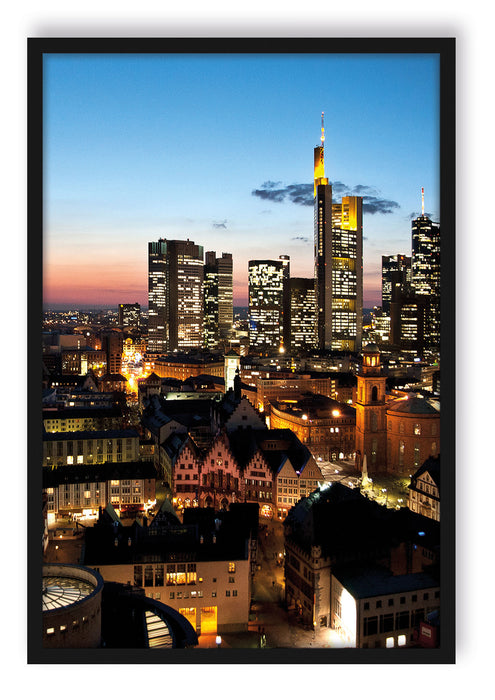 Pixxprint Frankfurt Skyline, Poster mit Bilderrahmen