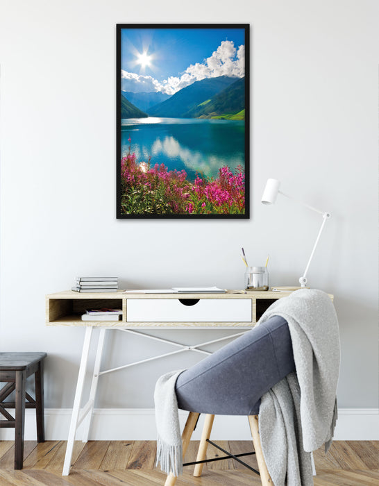 Blumenwiese See, Poster mit Bilderrahmen