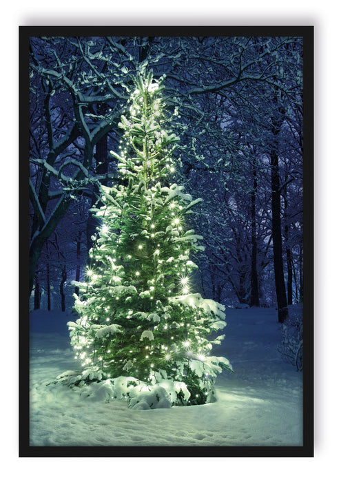 Pixxprint Leuchtender Weihnachtsbaum, Poster mit Bilderrahmen