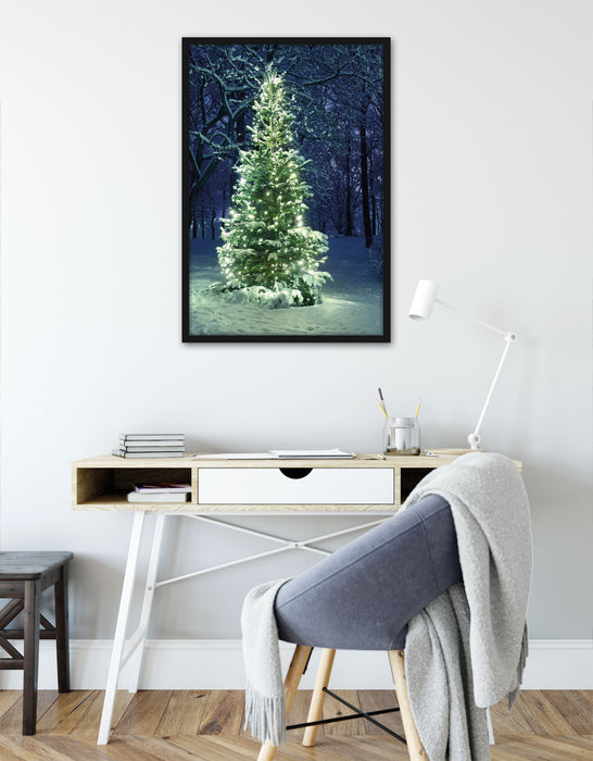 Leuchtender Weihnachtsbaum, Poster mit Bilderrahmen