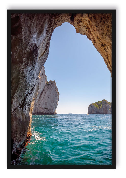 Pixxprint Felstor im Meer, Poster mit Bilderrahmen