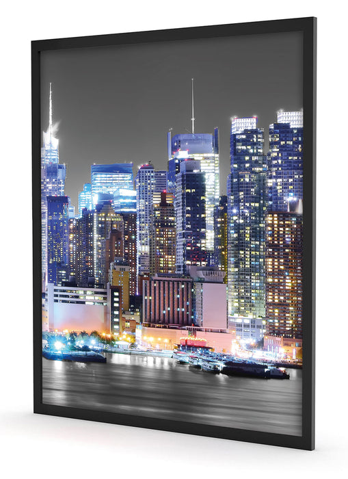 New Yorker Skyline bei Nacht, Poster mit Bilderrahmen