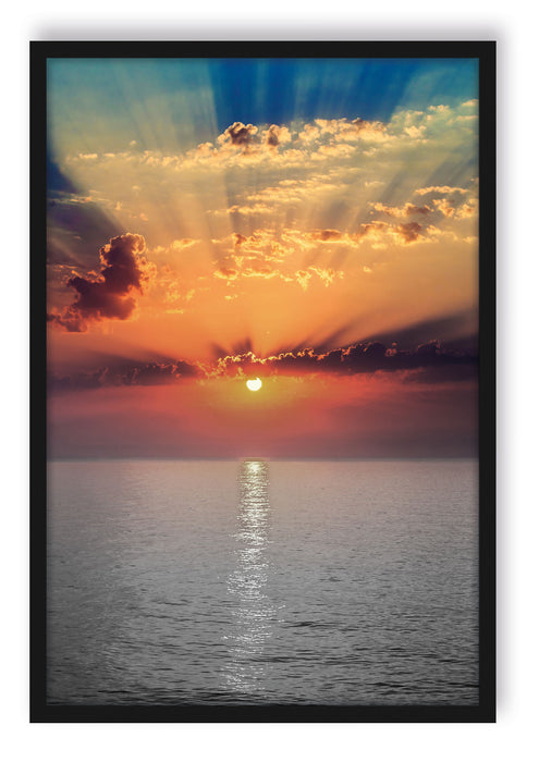 Pixxprint Sonnenuntergang über dem Meer, Poster mit Bilderrahmen