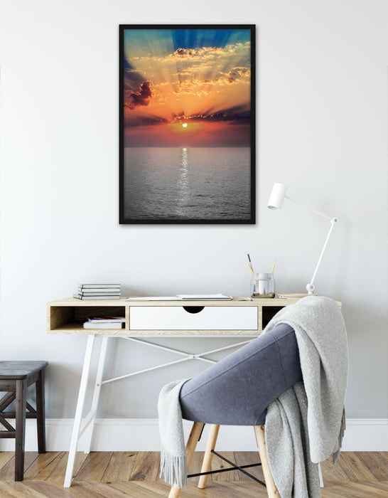 Sonnenuntergang über dem Meer, Poster mit Bilderrahmen