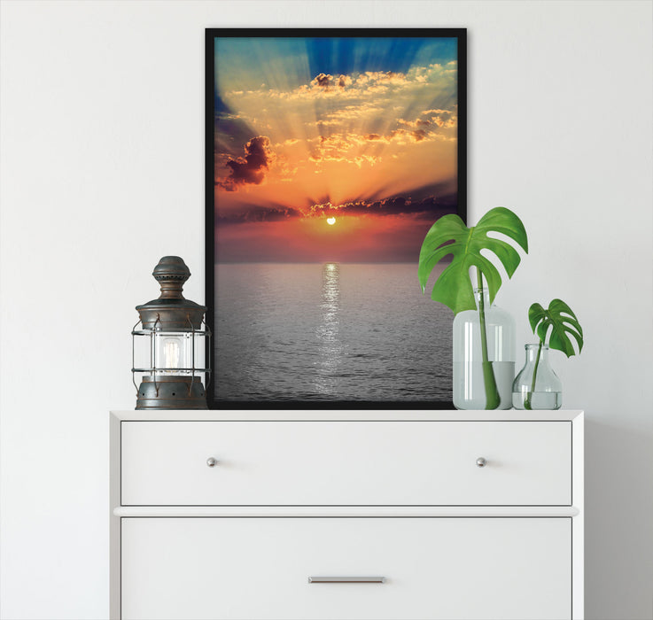 Sonnenuntergang über dem Meer, Poster mit Bilderrahmen