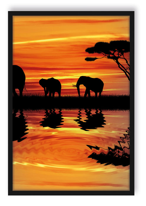 Pixxprint Afrika Elefant in Sonnenschein, Poster mit Bilderrahmen