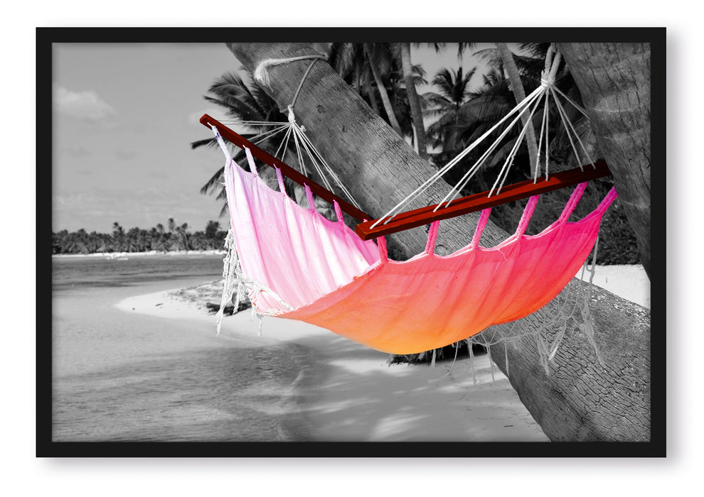 Pixxprint traumhafte Hängematte am Strand, Poster mit Bilderrahmen