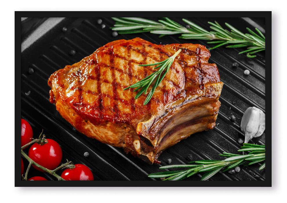 Pixxprint Rumpsteak auf Grill, Poster mit Bilderrahmen