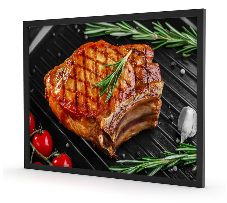 Rumpsteak auf Grill, Poster mit Bilderrahmen