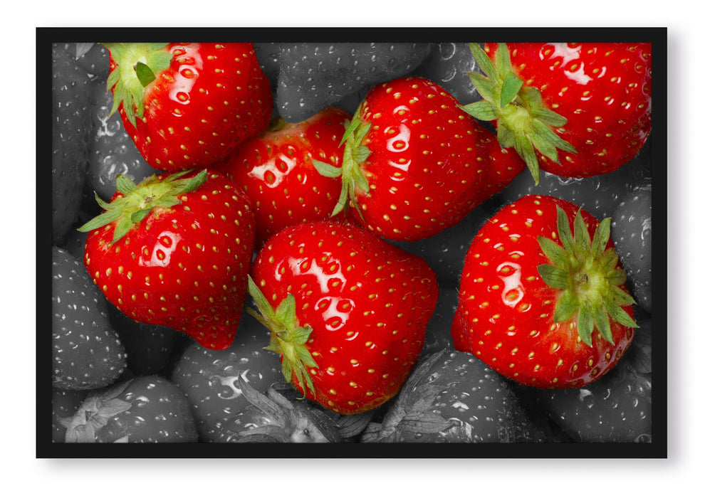 Pixxprint Leckere Knallrote Erdbeere, Poster mit Bilderrahmen