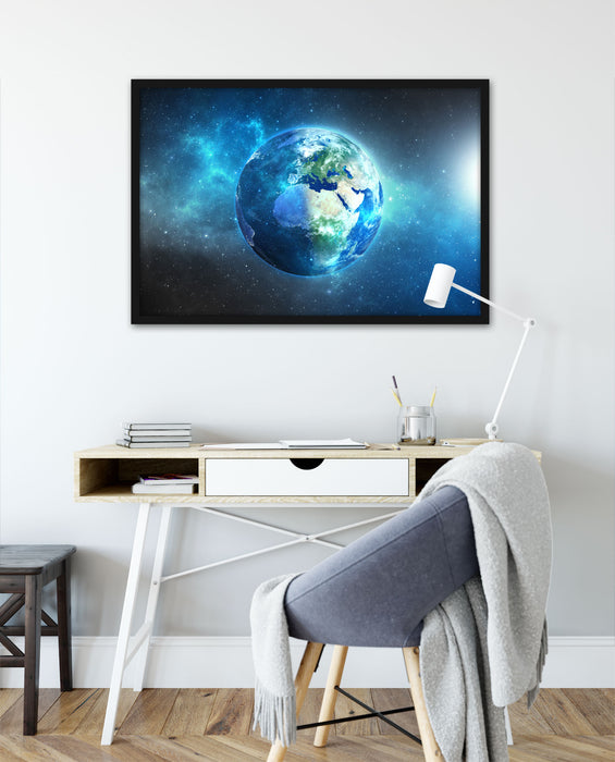 Unsere Erde im Weltall, Poster mit Bilderrahmen