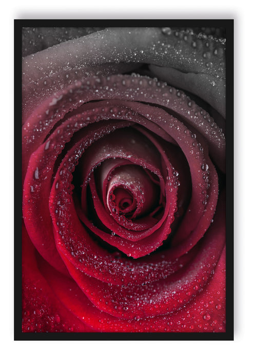 Rote zarte Rosenblüte, Poster mit Bilderrahmen