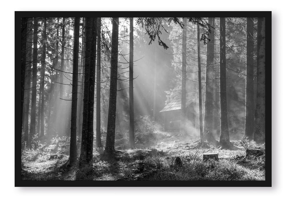 Pixxprint Häuschen im Wald, Poster mit Bilderrahmen