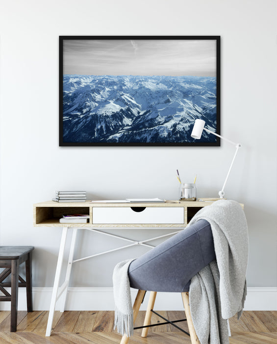 Alpen mit Schneespitzen, Poster mit Bilderrahmen